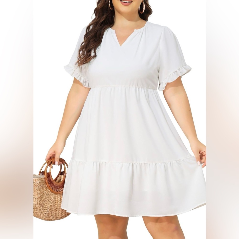 NWT White Babydoll Dress with Ruffle Sleeves - 16 Plus / 16W